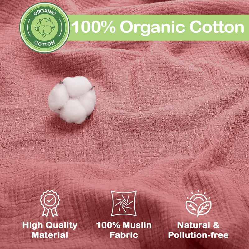 infancie 100% Organic Cotton Muslin Baby Blanket 3 Pack - Breathable Swaddle, Hypoallergenic Double-Layer, Versatile Use (Pink, Floral, Rust, 38x40 Inch) - Image 3