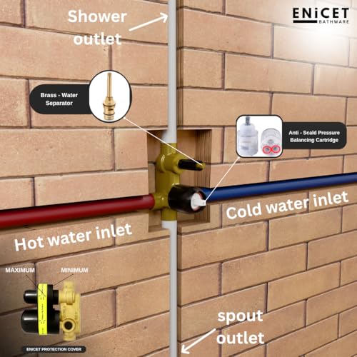 ENICET Brass High Flow Diverter Set With Spout and Overhead Shower, Matte Black, Single Lever Diverter Set For Bathroom, Shower Set, Shower System (TE134SP6BLACK) - Image 4
