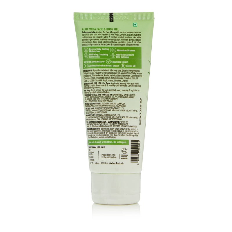 Fabessentials Fabessentials Aloe Vera Face  Body Gel Neem  Castor Oil  Multipurpose Gel for Face  Body  Hydrates Refreshes  Minimises Dryness  Calms  Soothes Sunburnt Skin100 gm - Image 2