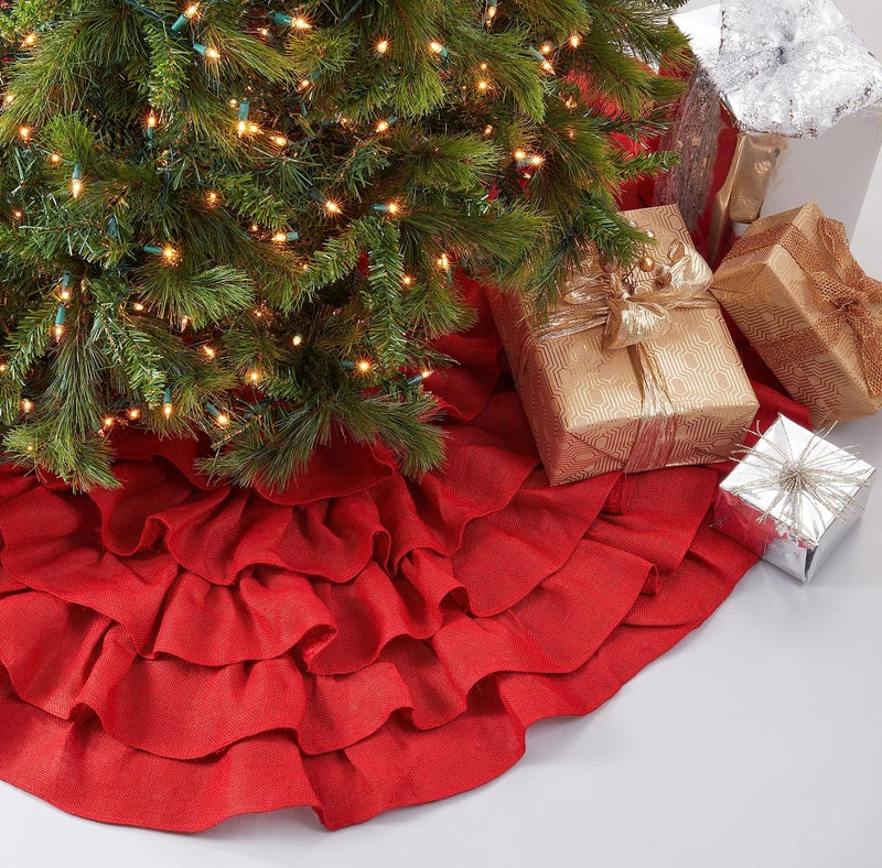 Saro Lifestyle Saro Lifestyle Christmas Tree Skirt with Ruffled Design Red 56 