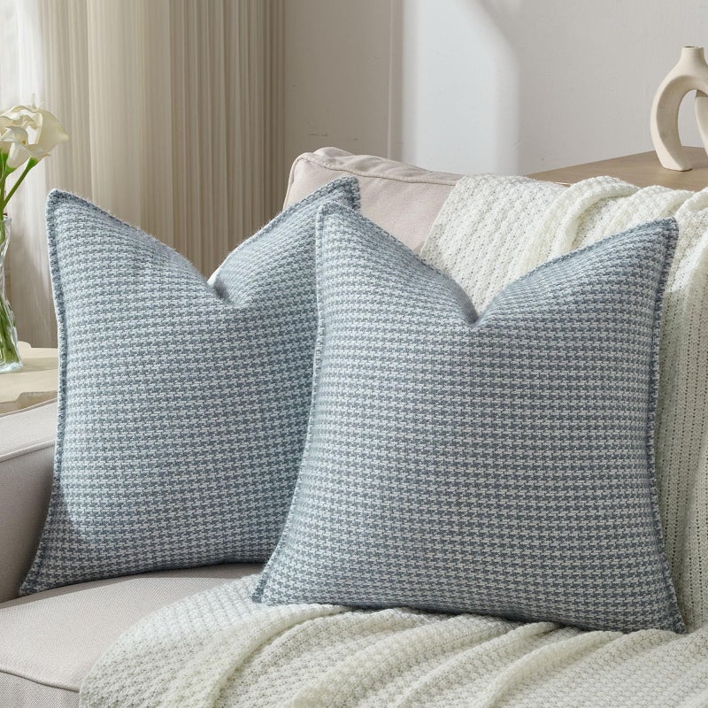 FUTEI Dusty Blue Decorative Throw Pillow Covers 18x18 Inch Set of 2,Soft Houndstooth Gingham Textured Cushion Case,Modern Home Decor for Couch Bed Living Room - Image 1