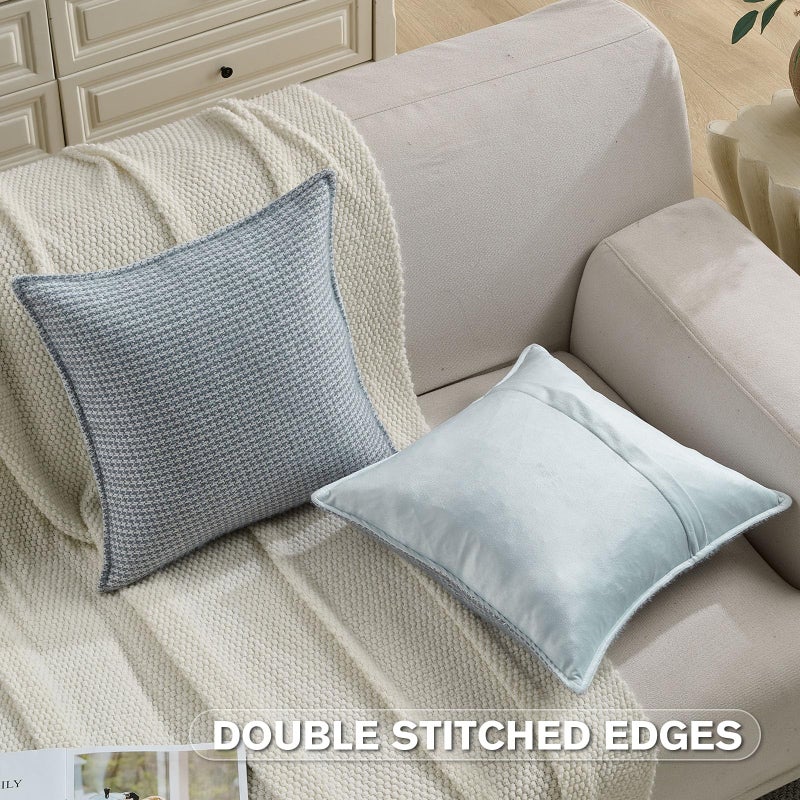 FUTEI Dusty Blue Decorative Throw Pillow Covers 18x18 Inch Set of 2,Soft Houndstooth Gingham Textured Cushion Case,Modern Home Decor for Couch Bed Living Room - Image 4