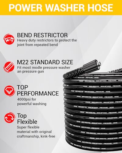 POHIR Pressure Washer Hose 100FT, Kink Resistant Power Washer Replacement Hose 1/4 Inch with M22 14MM Swivel, Lightweight Pressure Washer Extension Hose 4000 PSI - Image 3
