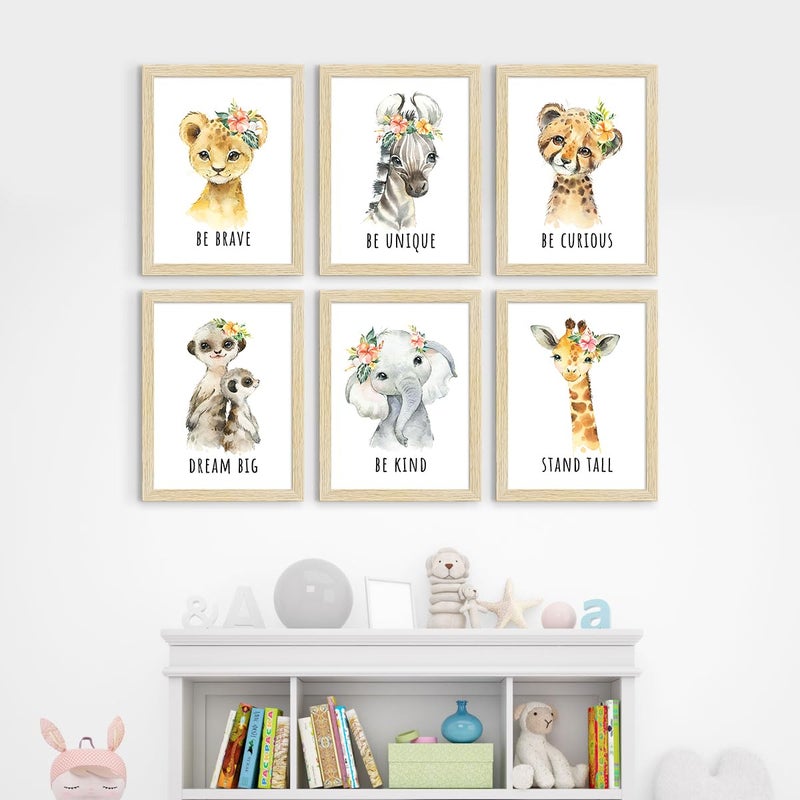 ArtX Wall Paintings For Kids Room Animals Kids Room Wall Frame Kids Room Decor A4 Size Multicolor Synthetic Wood Set Of 6 - Image 1