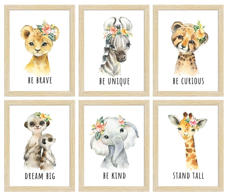 ArtX Wall Paintings For Kids Room Animals Kids Room Wall Frame Kids Room Decor A4 Size Multicolor Synthetic Wood Set Of 6 - Image 2