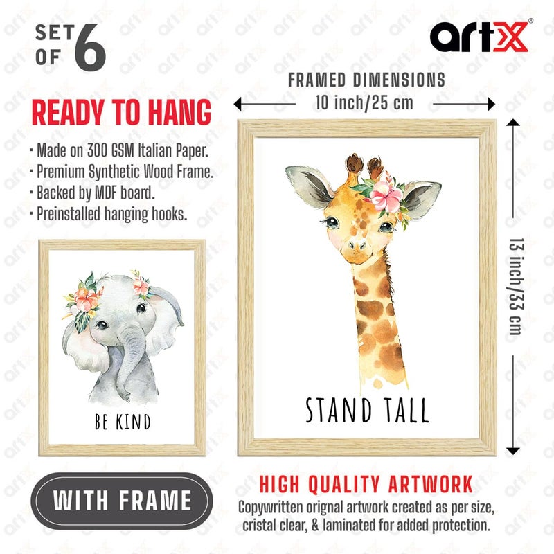 ArtX Wall Paintings For Kids Room Animals Kids Room Wall Frame Kids Room Decor A4 Size Multicolor Synthetic Wood Set Of 6 - Image 3