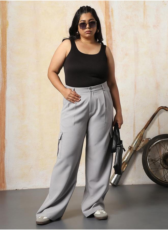 HIGH STAR Women Loose Fit High-Rise Wrinkle Free Pleated korean Cargo Trousers  - Image 1