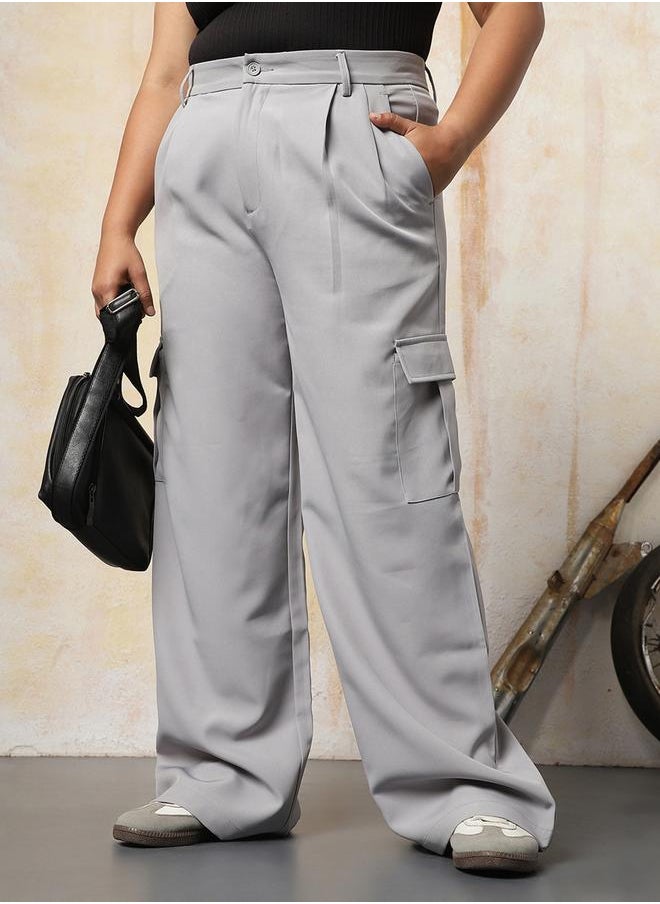 HIGH STAR Women Loose Fit High-Rise Wrinkle Free Pleated korean Cargo Trousers  - Image 2
