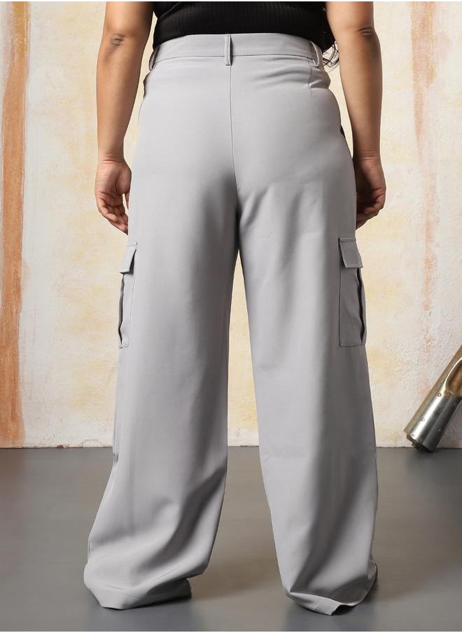HIGH STAR - Women Loose Fit High-Rise Wrinkle Free Pleated korean Cargo Trousers - Image 1