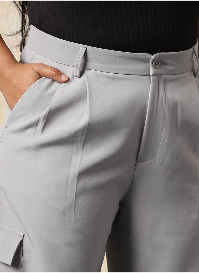 HIGH STAR Women Loose Fit High-Rise Wrinkle Free Pleated korean Cargo Trousers  - Image 5