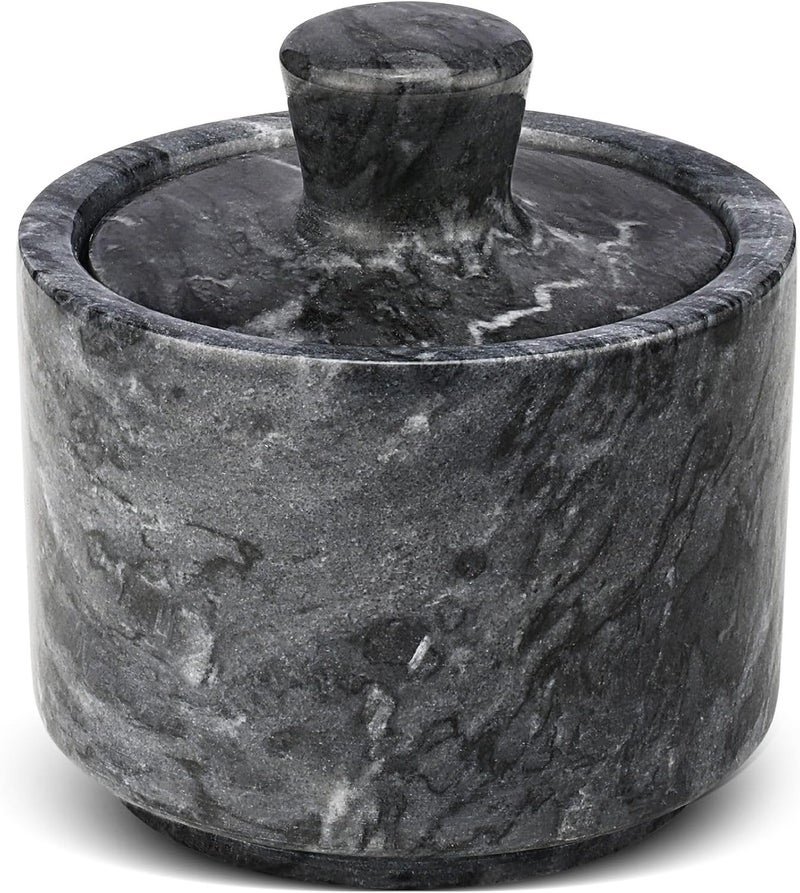 Flexzion Marble Salt Cellar with Lid, Multi-Purpose Marble Container for Salt, Pepper, Paprika and Powdered Herbs, Salt Containers for Countertop, Box for Jewelry, Watches & Accessories (Black) - Image 1