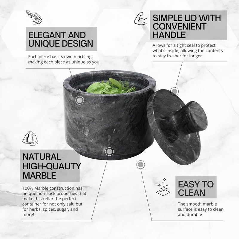 Flexzion Marble Salt Cellar with Lid, Multi-Purpose Marble Container for Salt, Pepper, Paprika and Powdered Herbs, Salt Containers for Countertop, Box for Jewelry, Watches & Accessories (Black) - Image 2