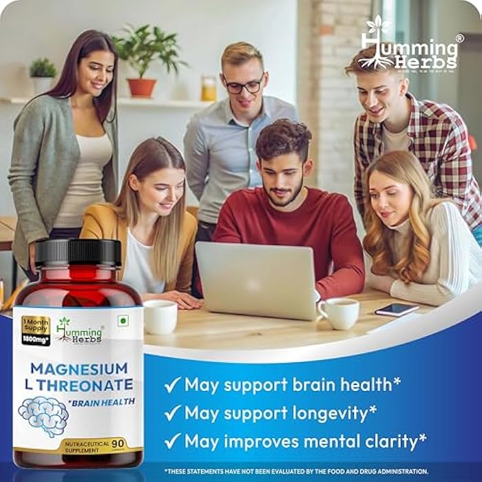 Humming Herbs Magnesium L-Threonate — 1,800 mg per Serving (Elemental Magnesium 183 mg) — 90 Vegetarian Capsules (30 Servings) — Brain & Nervous System Support - Image 3