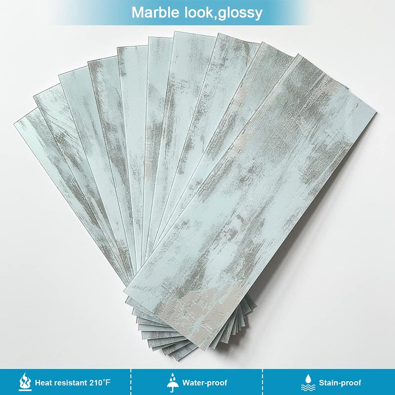 BeNice Peel and Stick Backsplash for Kitchen Tile Peel and Stick Tiles for Walls Tile Stickers Waterproof Marble Tile Backsplash 3.85""x11.73""(16Tiles) California Blue - Image 2