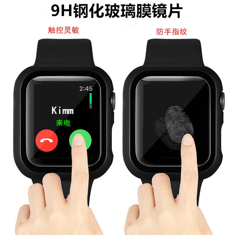 غلاف حماية شاشة كامل الأطراف من شركة Diruite Suoman علبتين للساعات التابعة لسلسلة Apple Watch 8/7/6/5/4/سلسلة SE/SE 2 بحجم 45 مم، غلاف حماية شاشة من الزجاج المقاوم للانكسار رفيع جدًا لحماية ساعة Apple Watch بحجم 45 مم - أسود - Image 5
