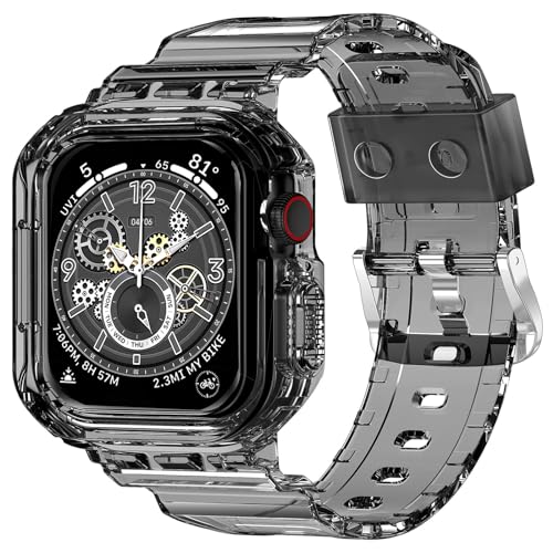 XYF Compatible for Crystal Clear Apple Watch Bands, 41mm 40mm 38mm Bumper Case for Men Women Jelly Sport Cover Strap for iWatch Ultra 3 2 Series 11 10 9 8 7 SE 6 5 4 3 (ClearBlack, 38/40/41) - Image 1