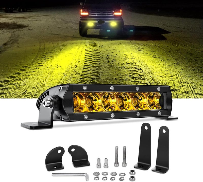Chelhead Slim Led Light bar, 7 Inch Light Bar Flood Beam Yellow Fog Light Single Row 30W 3600lm led headlight bar for Motorcycle ATV Offroad Trucks Boat - Image 1