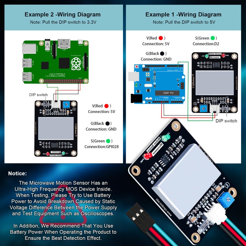 CQRobot 10.525GHz Doppler Effect Microwave Motion Sensor Compatible with Raspberry Pi and Arduino Motherboard. for Industrial, Measurement, Automatic Doors, Smart Lights, Reversing Radar, etc. - Image 4