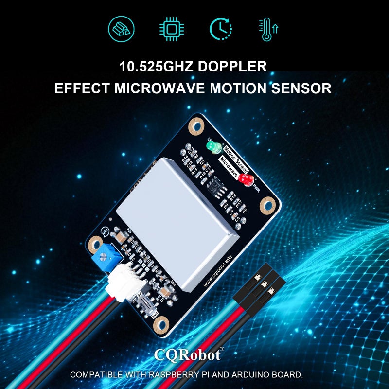 CQRobot 10.525GHz Doppler Effect Microwave Motion Sensor Compatible with Raspberry Pi and Arduino Motherboard. for Industrial, Measurement, Automatic Doors, Smart Lights, Reversing Radar, etc. - Image 2