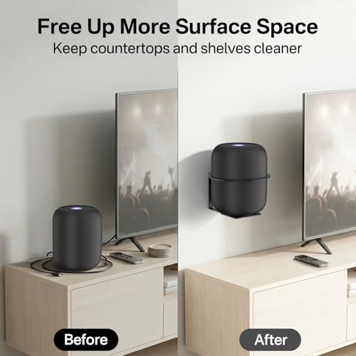 Yibracki Heavy Duty Speaker Mount for HomePod 1st & 2nd Gen Wall Bracket, Easy Alignment for Homepod Wall Mount, Metal Speaker Bracket Reserved Charging Port with Mounting Hardware, Black - Image 4