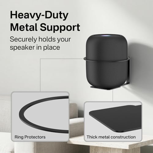 Yibracki Heavy Duty Speaker Mount for HomePod 1st & 2nd Gen Wall Bracket, Easy Alignment for Homepod Wall Mount, Metal Speaker Bracket Reserved Charging Port with Mounting Hardware, Black - Image 3