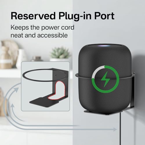 Yibracki Heavy Duty Speaker Mount for HomePod 1st & 2nd Gen Wall Bracket, Easy Alignment for Homepod Wall Mount, Metal Speaker Bracket Reserved Charging Port with Mounting Hardware, Black - Image 5