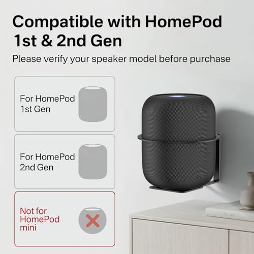 Yibracki Heavy Duty Speaker Mount for HomePod 1st & 2nd Gen Wall Bracket, Easy Alignment for Homepod Wall Mount, Metal Speaker Bracket Reserved Charging Port with Mounting Hardware, Black - Image 2