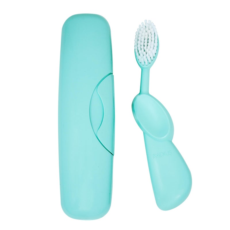 RADIUS Toothbrush Original Big Brush BPA Free ADA Accepted Right Hand Mint Green Brush with Mint Green Case