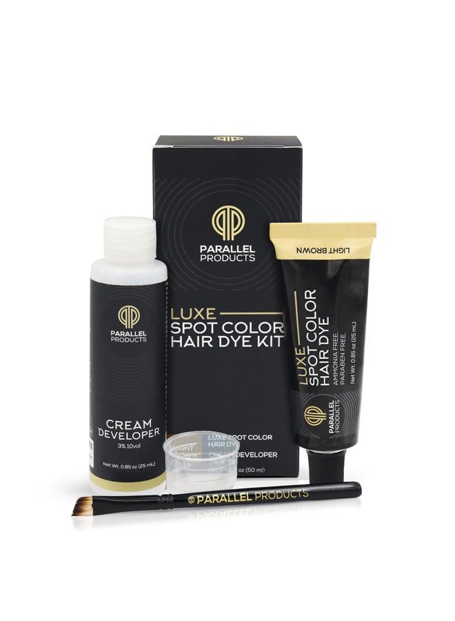 Parallel Products - Luxe Color (Light Brown) - Cream Hair Dye - 25mL - Tint for Professional Spot Coloring - With Cream Developer, Mixing Dish and Application Brush - Covers Grey Hair - Root Touch Up - Image 1