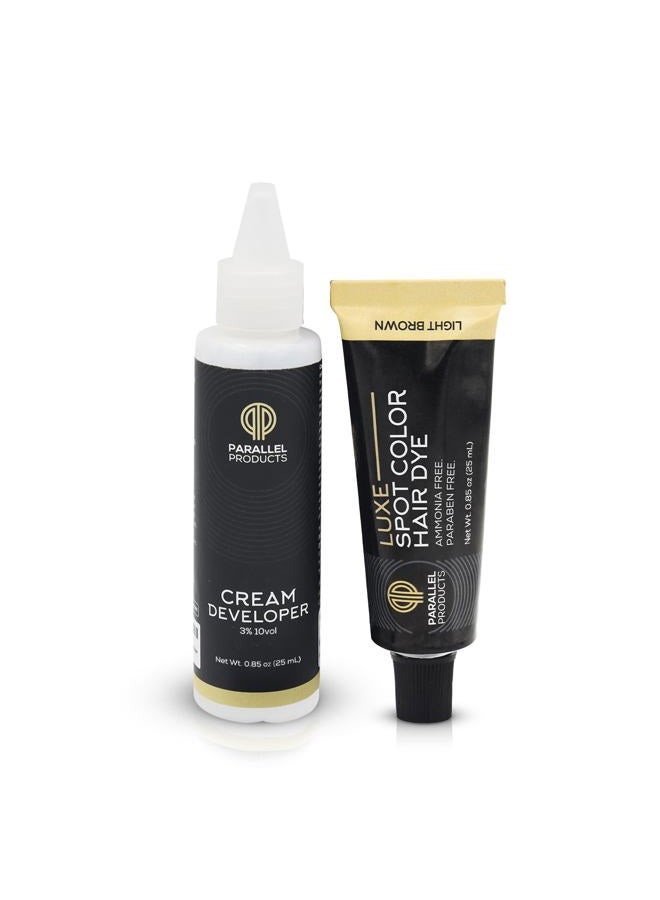 Parallel Products - Luxe Color (Light Brown) - Cream Hair Dye - 25mL - Tint for Professional Spot Coloring - With Cream Developer, Mixing Dish and Application Brush - Covers Grey Hair - Root Touch Up - Image 2