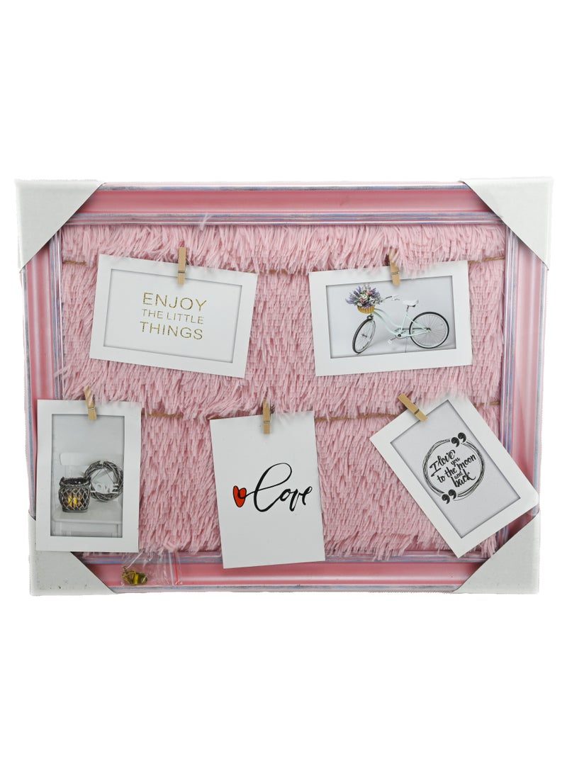 Soft Cloth Photo Display Wall Hanging Photo Frame Display Pink Wooden and Soft Cloth Picture Photo Frame for Wall Décor with 5 Wooden Clips Wall Mount frame with Clothespin for Hanging Photos 