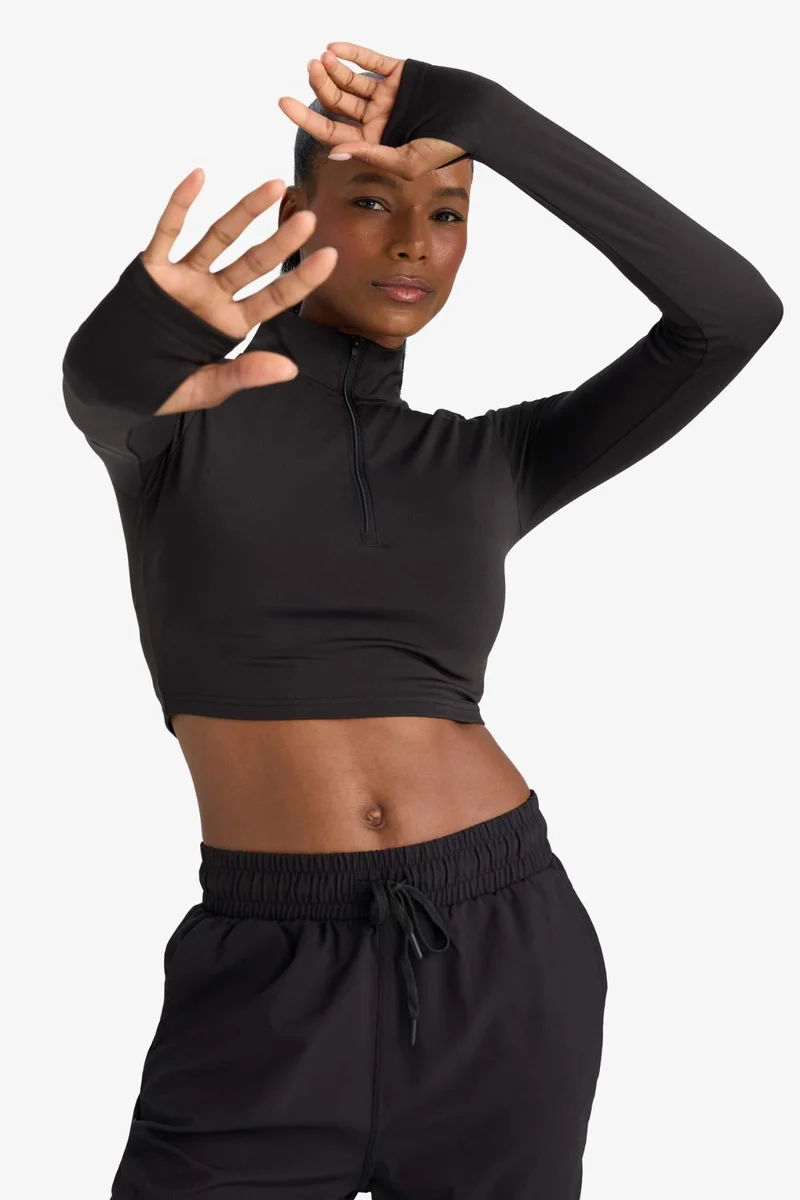 Defacto  DeFactoFit Slim Fit Zip-Up Sports Stretch Fabric T-Shirt for Women | Best Price UAE