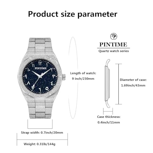 PINTIME Men's Octagonal Stainless Steel Watch, Starry Sky Dial with Arabic Numerals, Sparkling Textured Band Quartz Wristwatch - Image 2
