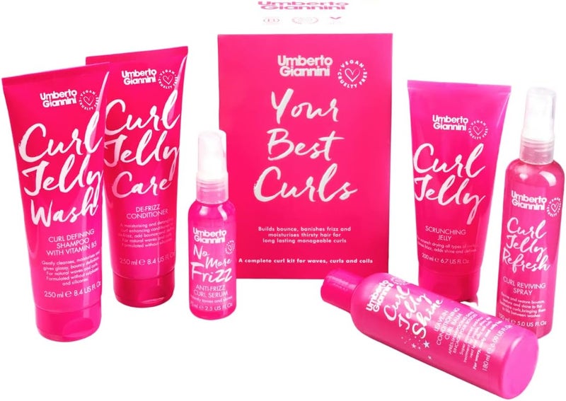 Umberto Giannini Your Best Curls Wash and Styling Curl Jelly Gift Set Vegan Cruelty Free Kit for Waves Curls and Coils Gift Box Set of 6 Products