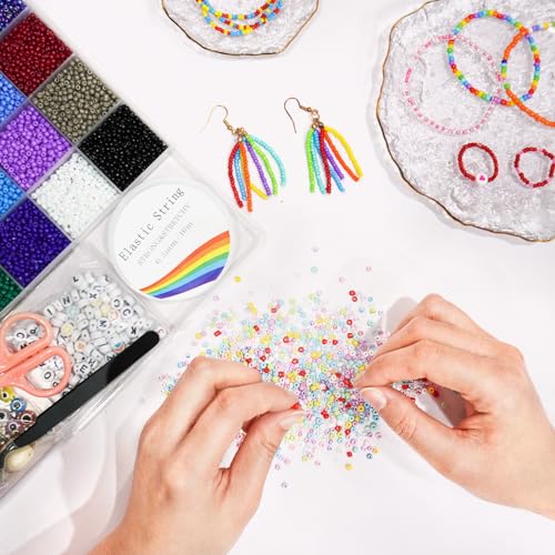 Redtwo 8000pcs 3mm Glass Seed Beads for Bracelet Making Kit, Small Beads Friendship Jewelry Making Kit, Letter Beads with Elastic String, DIY Art Craft Girls Gifts. - Image 5