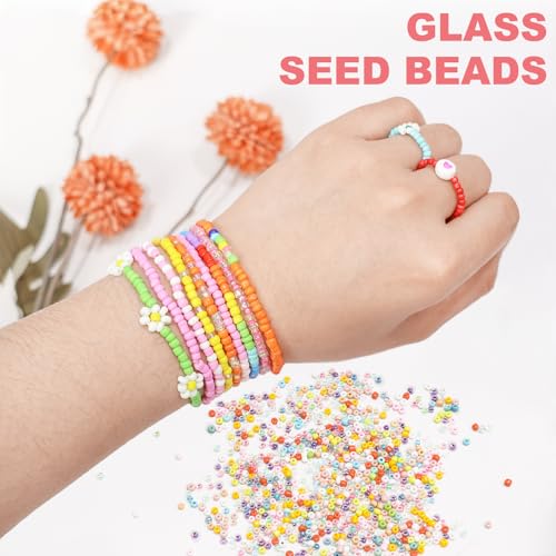 Redtwo 8000pcs 3mm Glass Seed Beads for Bracelet Making Kit, Small Beads Friendship Jewelry Making Kit, Letter Beads with Elastic String, DIY Art Craft Girls Gifts. - Image 3