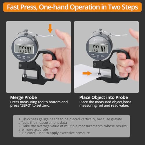Neoteck Digital Thickness Gauge 0.5 inch/12.7mm, 0.0005"/0.01mm, Thickness Meter Precise Electronic Micrometer with LCD Display - Image 5