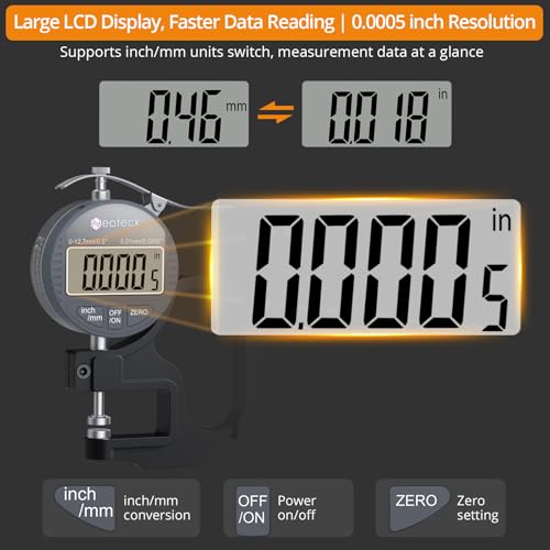 Neoteck Digital Thickness Gauge 0.5 inch/12.7mm, 0.0005"/0.01mm, Thickness Meter Precise Electronic Micrometer with LCD Display - Image 3