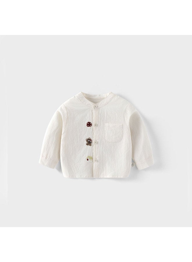 Children's Fashion Label Shirt, Small Left And Right Pockets, Autumn Boys' Stylish Korean-style Solid Color Shirt, Baby Stand-up Collar Autumn Outfit