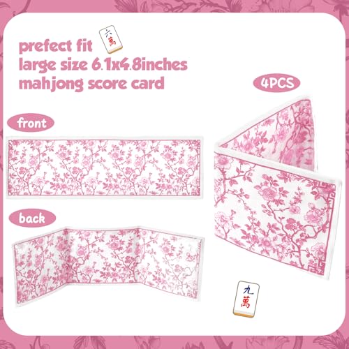 Sonwyoung 4 Pack Chinoiserie Mahjong Card Holder Chinoiserie Print Mahjong Card Sleeve Large Size6 18x4 34 Soft Printed Fabric Scorecard Protector Holder Cover GiftsPink - Image 5