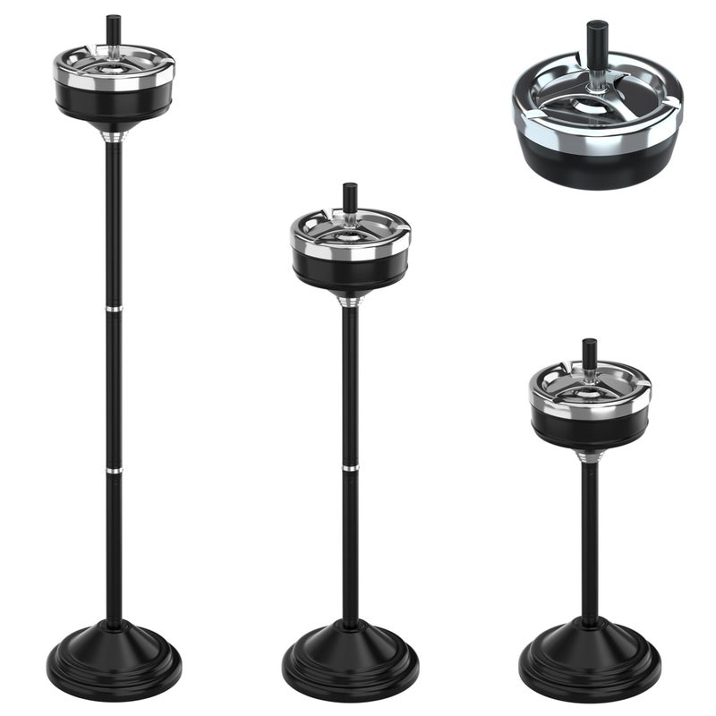RELIANCER Floor Standing Ashtray w/Spinning Lid,Adjustable 16" - 31.5" Cigarette Ash Tray,Outdoor Stainless Steel Cigar Container Ash Holder w/Weighted Base,Cigarette Butt Receptacle Disposal for Home - Image 1