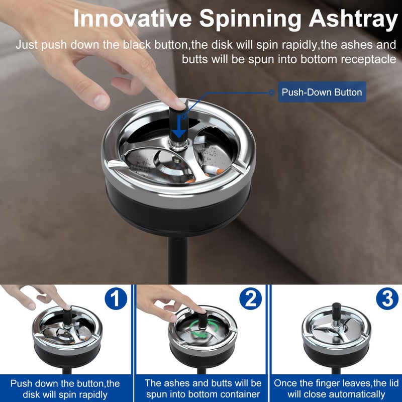 RELIANCER Floor Standing Ashtray w/Spinning Lid,Adjustable 16" - 31.5" Cigarette Ash Tray,Outdoor Stainless Steel Cigar Container Ash Holder w/Weighted Base,Cigarette Butt Receptacle Disposal for Home - Image 3