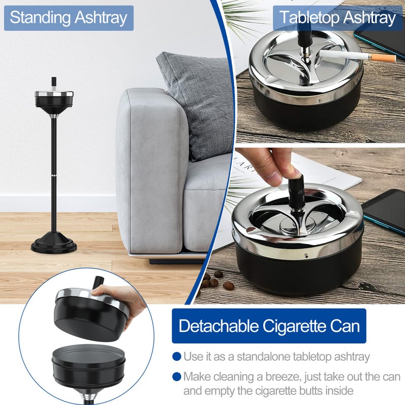 RELIANCER Floor Standing Ashtray w/Spinning Lid,Adjustable 16" - 31.5" Cigarette Ash Tray,Outdoor Stainless Steel Cigar Container Ash Holder w/Weighted Base,Cigarette Butt Receptacle Disposal for Home - Image 5