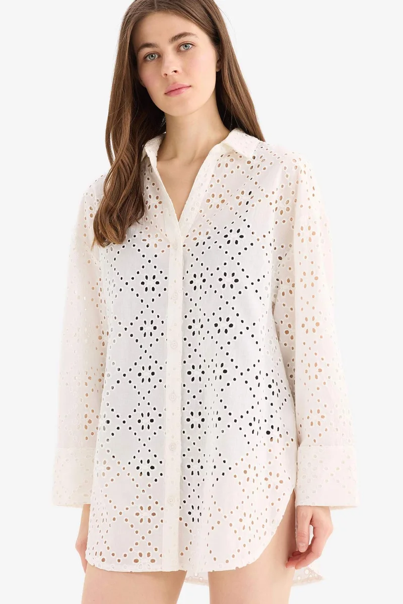 Defacto Fall in Love Regular Fit Cotton Brode Beach Shirt