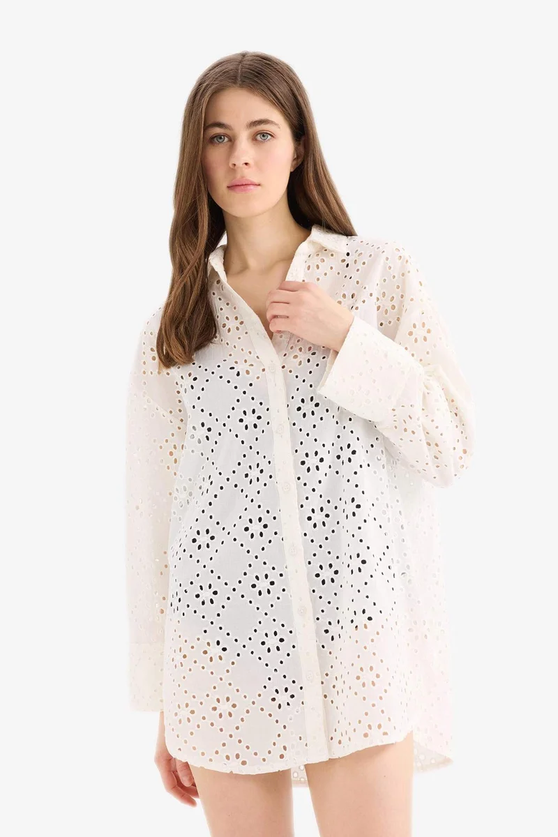 Defacto Fall in Love Regular Fit Cotton Brode Beach Shirt