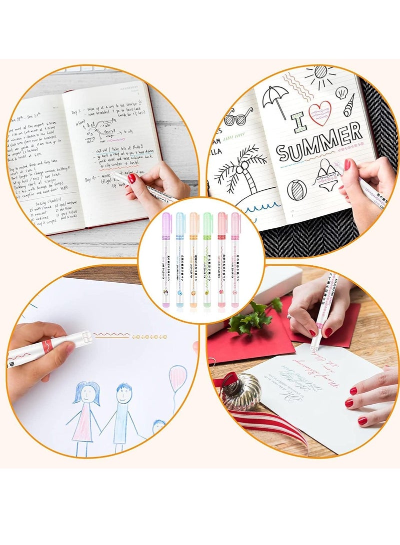 Generic Roller Curve Highlighter Six-piece Set | Different Designer Pens - 6-Pack Creative Notebook Curve Pen High-Value Student Flower Outline Pen Key Marking Line Color Single-Head Curve Pen  - Image 5
