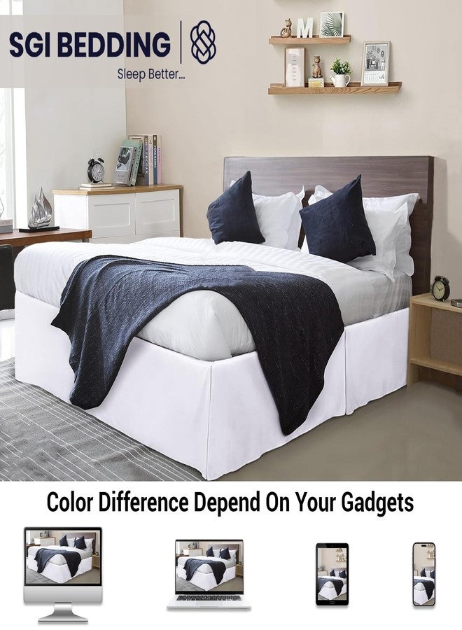 SGI bedding تنورة سرير SGI بارتفاع 12 بوصة بحجم كوين - تصميم منصة مع ملاءمة آمنة، مظهر كلاسيكي مفصل، تصميم أنيق مع تجاعيد، زوايا مقسمة، مقاومة للتجاعيد من الألياف الدقيقة - أبيض - Image 2