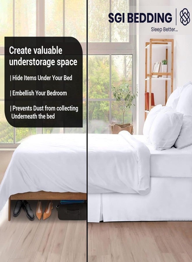SGI bedding تنورة سرير SGI بارتفاع 12 بوصة بحجم كوين - تصميم منصة مع ملاءمة آمنة، مظهر كلاسيكي مفصل، تصميم أنيق مع تجاعيد، زوايا مقسمة، مقاومة للتجاعيد من الألياف الدقيقة - أبيض - Image 5