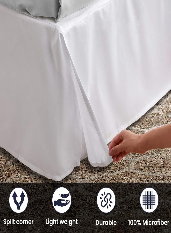 SGI bedding تنورة سرير SGI بارتفاع 12 بوصة بحجم كوين - تصميم منصة مع ملاءمة آمنة، مظهر كلاسيكي مفصل، تصميم أنيق مع تجاعيد، زوايا مقسمة، مقاومة للتجاعيد من الألياف الدقيقة - أبيض - Image 4