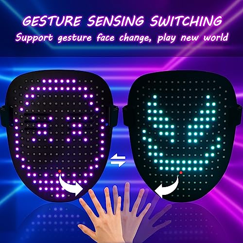 ORWINE LED Mask, Light Up Mask with Gesture Sensing, Unisex LED Lighted Face Transforming Masks for Festival Dj Cosplay Halloween Costume Masquerade Parties Christmas Gifts for Kids - Image 3